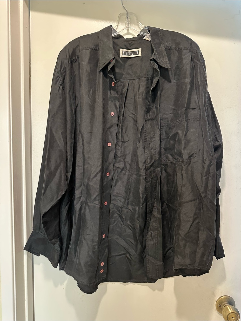 Studio Black Men's Lightweight Button-Front Shirt Jacket with Pink Buttons